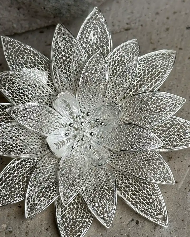 Handmade silver filigree flower