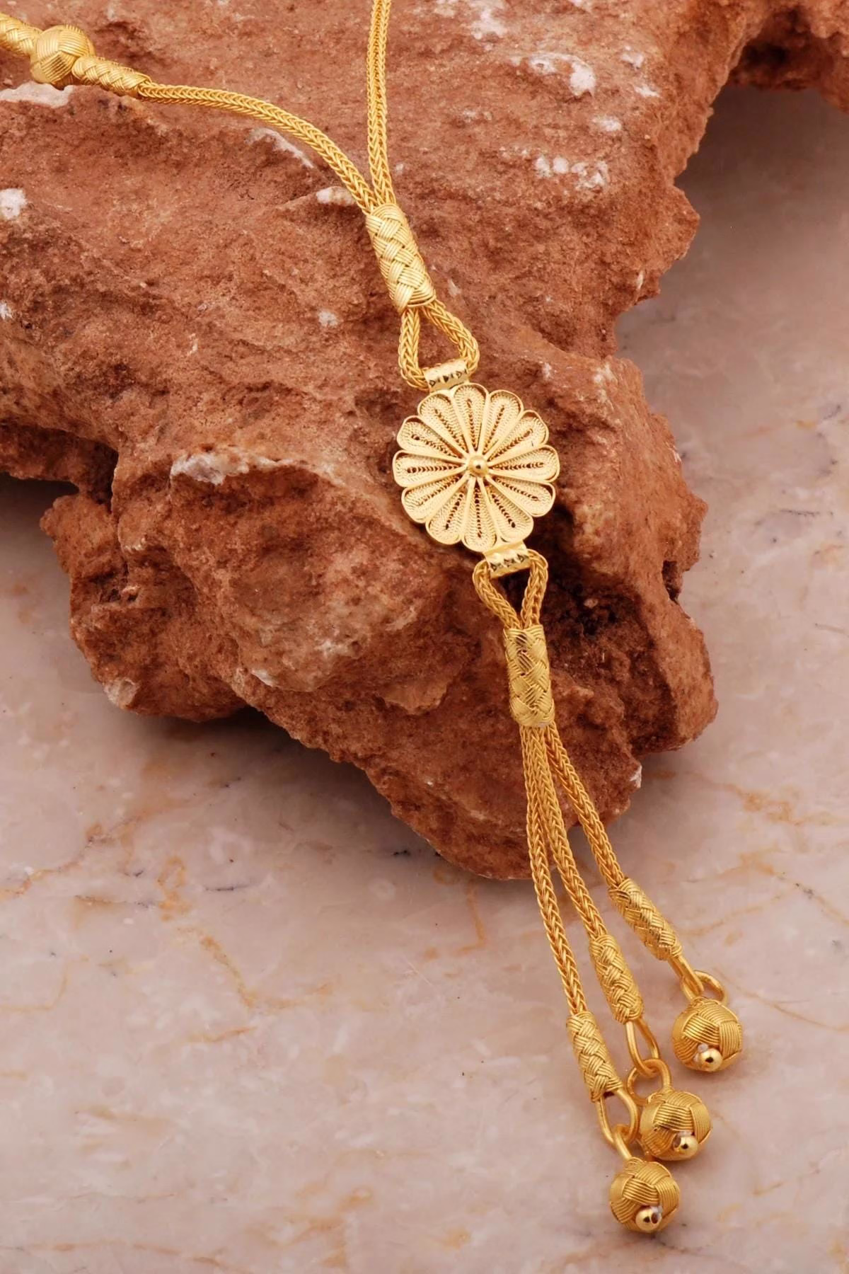 Handcrafted Gold-Plated Silver Necklace with Telkari and Kazaziye Details