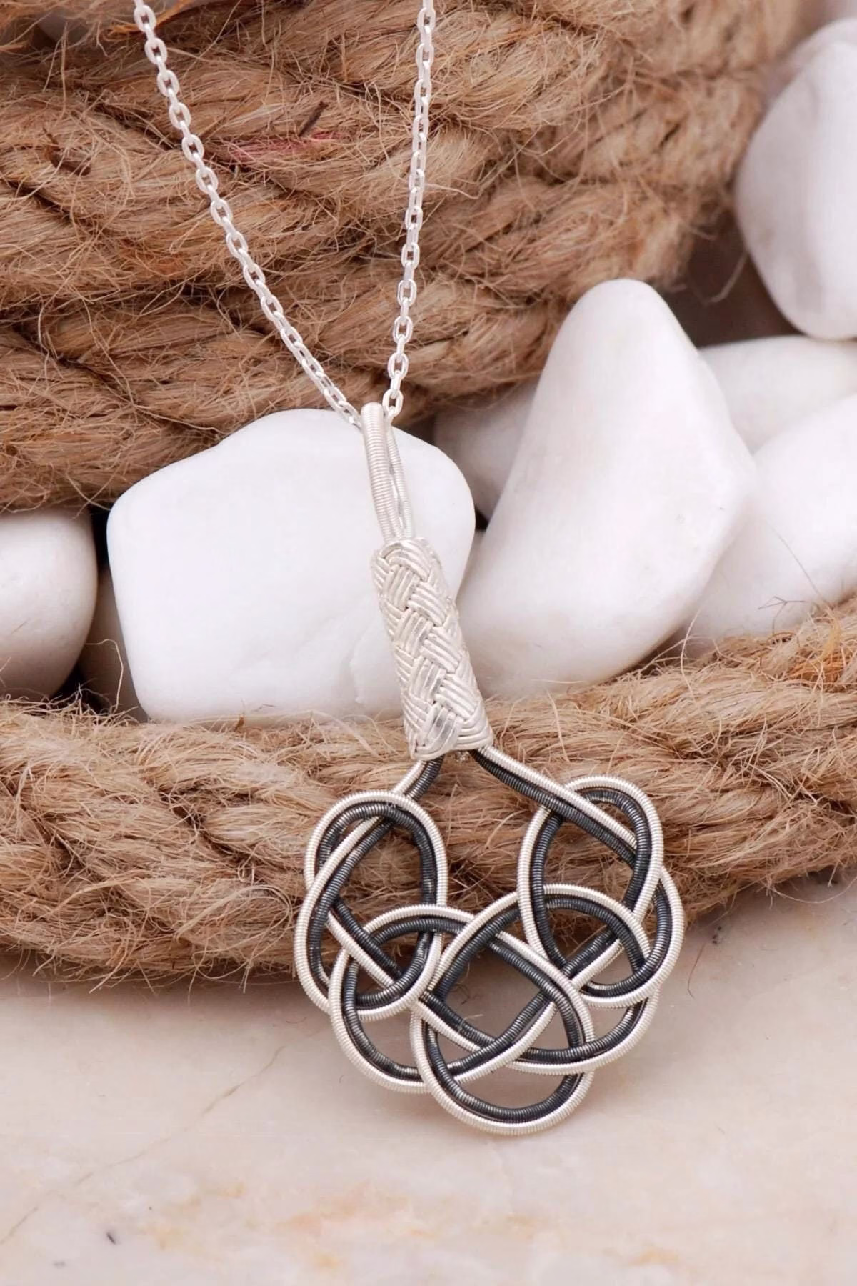 Handmade Kazaziye Silver Necklace with Unique Love Knot Design