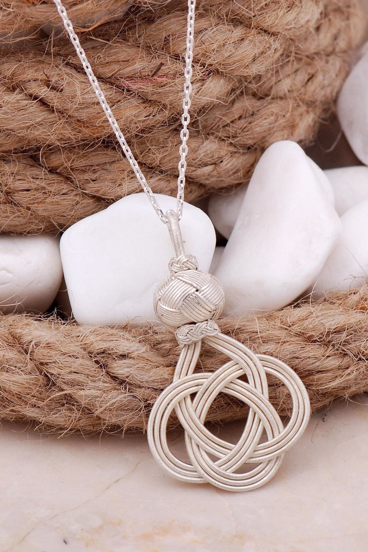 Handmade Kazaziye Silver Necklace with Unique Sems Knot Design
