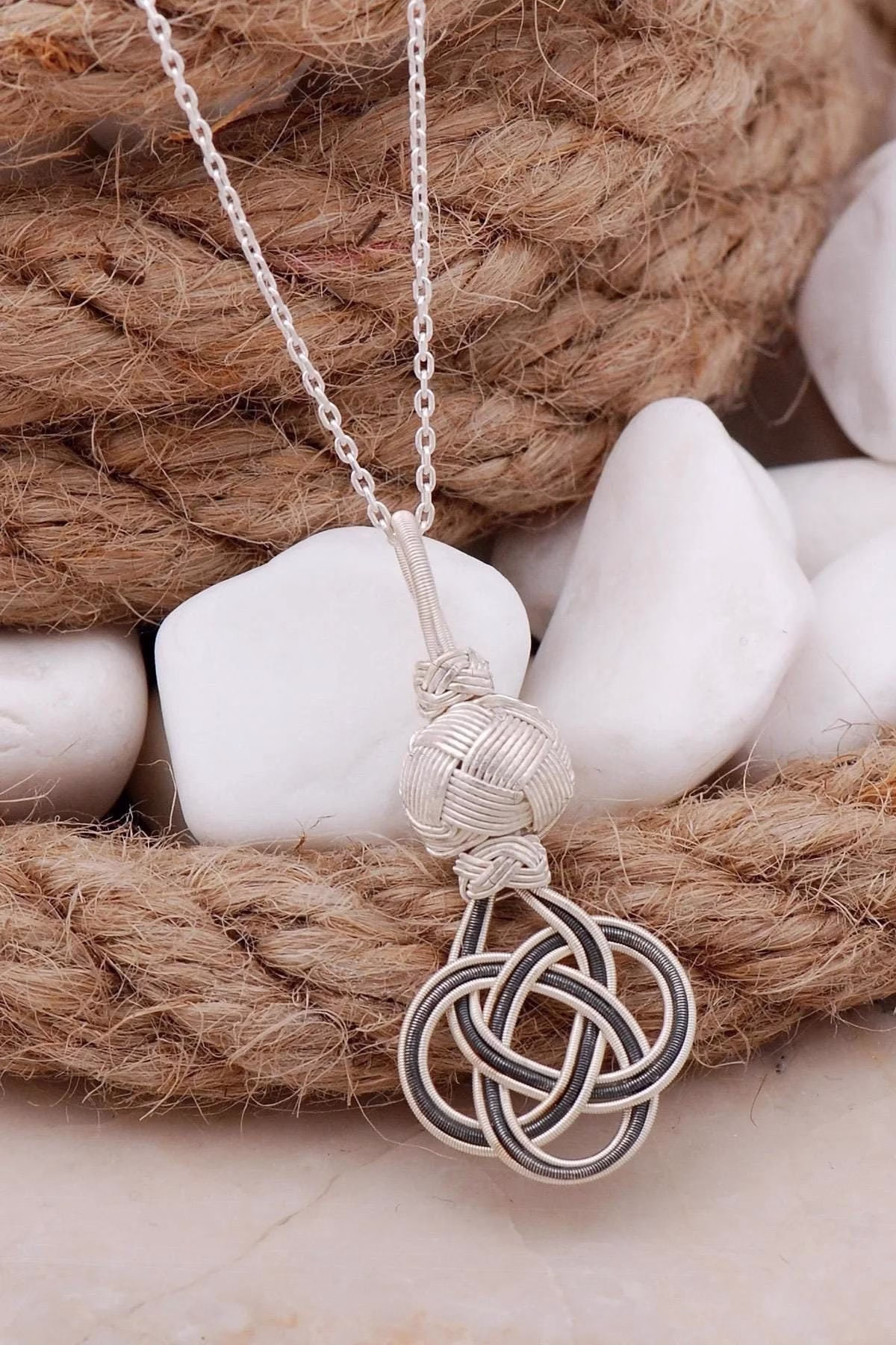 Handmade Kazaziye Silver Necklace with Authentic Sems Knot