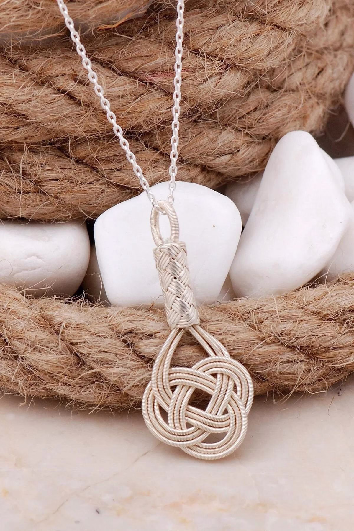 Handmade Kazaziye Silver Necklace with Sems Knot Design