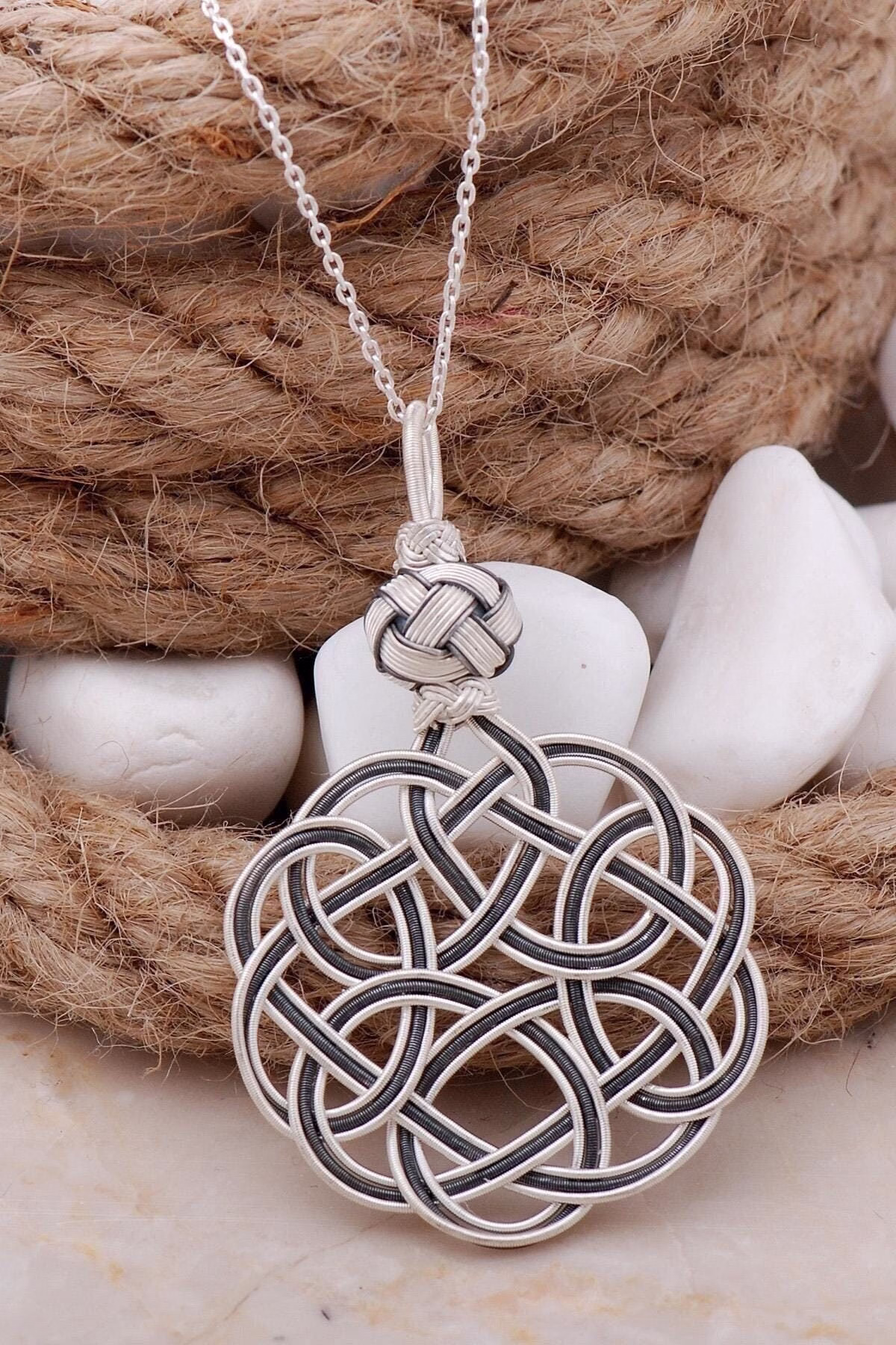 Handcrafted Kazaziye Love Knot Pure Silver Necklace