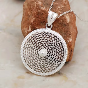 Handcrafted Telkari Round Silver Pendant Necklace