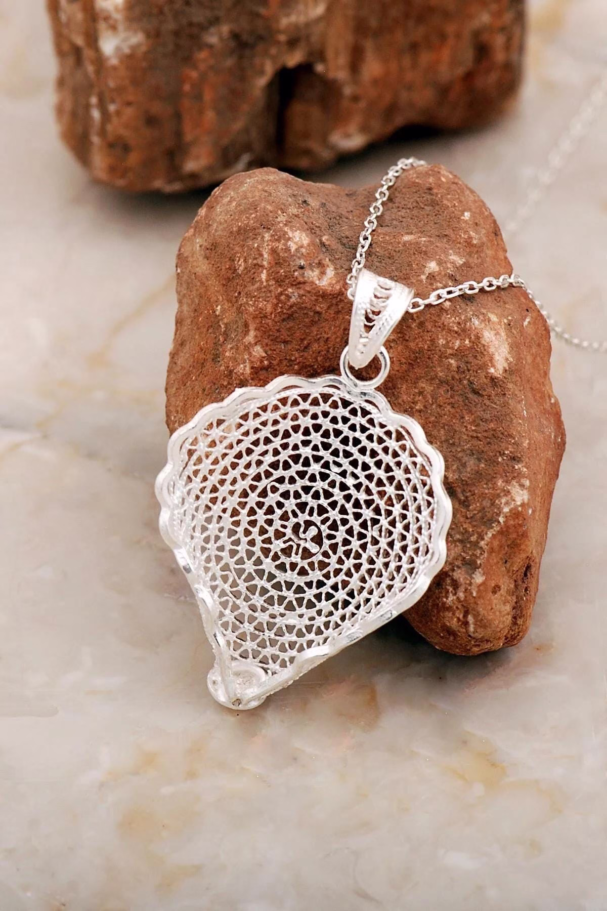 Handcrafted Telkari Silver Seashell Necklace