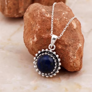 Handcrafted Silver Necklace with Lapis Lazuli Stone Antique Design