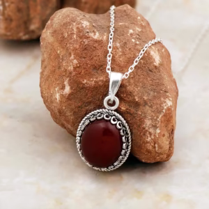 Handcrafted Silver Necklace with Antique Carnelian Stone