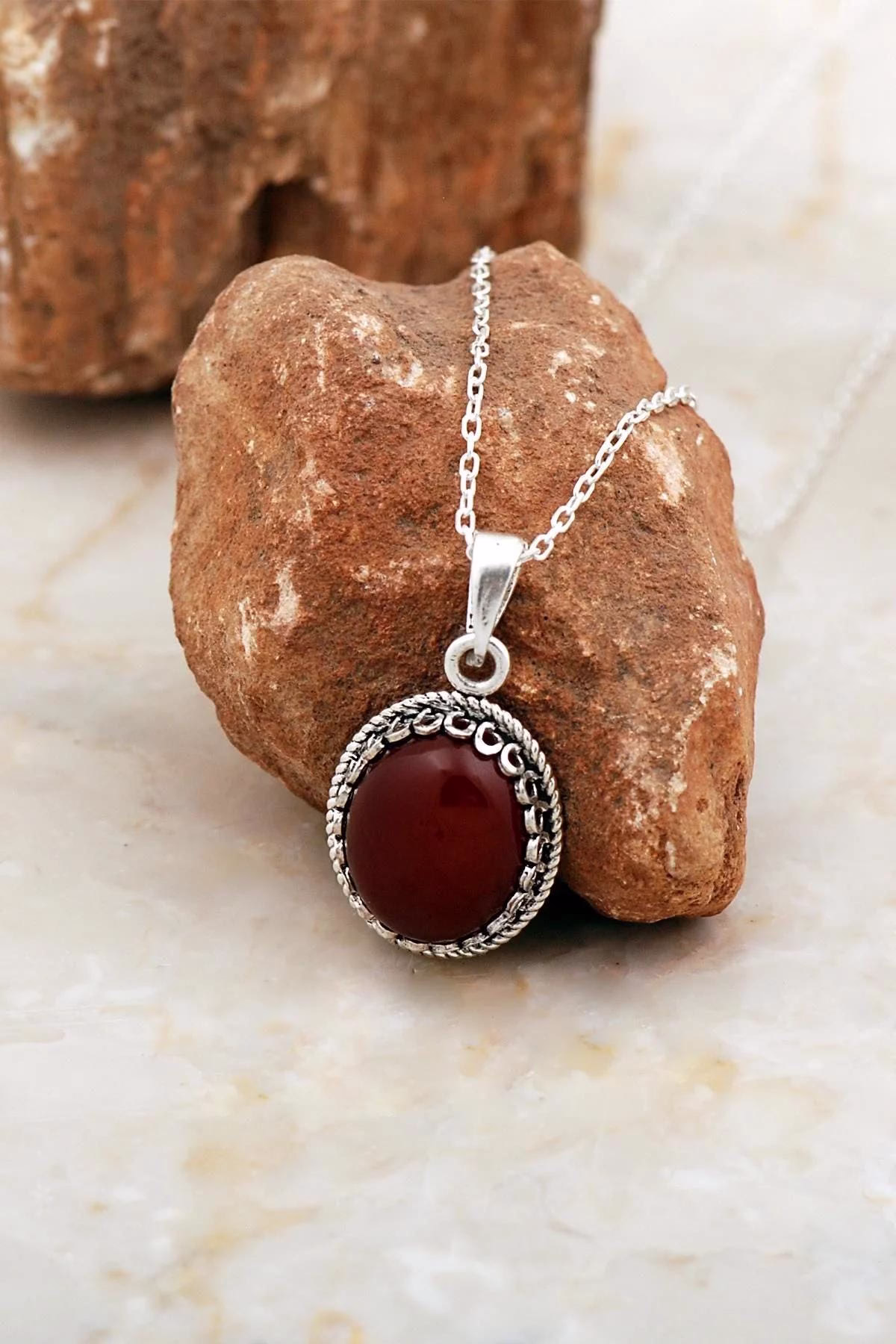 Handcrafted Silver Necklace with Antique Carnelian Stone