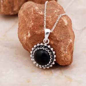 Handcrafted Telkari Silver Necklace with Onyx Stone