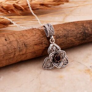 Handmade Ruby Floral Filigree 925 Sterling Silver Necklace
