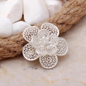 Handcrafted Sterling Silver Floral Brooch: Filigree Petal Design