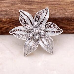 Handmade Sterling Silver Filigree Brooch: Floral Blossom Design