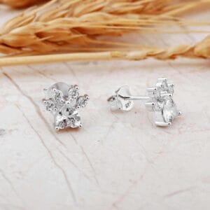 Sterling Silver Paw Print Stud Earrings, Cubic Zirconia Pet Jewelry