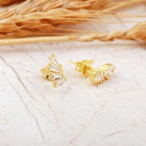 Gold Plated Baguette Cubic Zirconia Stud Earrings: Sterling Silver
