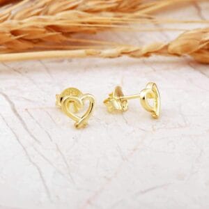 Gold Plated Sterling Silver Open Heart Stud Earrings: Dainty Love Jewelry