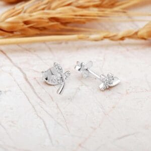 Sterling Silver Leaf Stud Earrings: Cubic Zirconia Botanical Jewelry