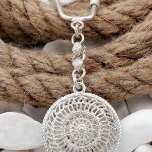 Sterling Silver Filigree Mandala Keychain: Handmade Spiritual Charm