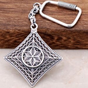 Sterling Silver Keychain: Handmade Ottoman Floral Mandala, Heritage Accessory