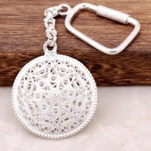 Handcrafted Sterling Silver Keychain: Filigree Floral Mandala Design