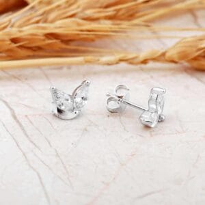 Sterling Silver Butterfly Stud Earrings: Marquise Cubic Zirconia