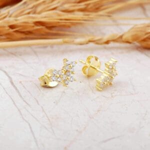 Gold Plated Star Cluster Earrings: Sterling Silver Cubic Zirconia Studs
