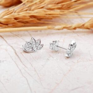 Sterling Silver Lotus Stud Earrings: Cubic Zirconia Spiritual Jewelry