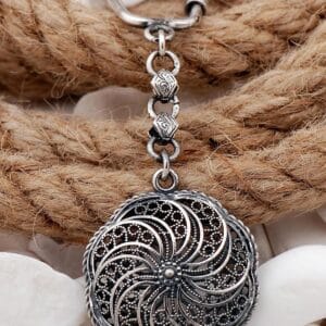 Sterling Silver Keychain: Handmade Black Oxidized Turkish Filigree Charm