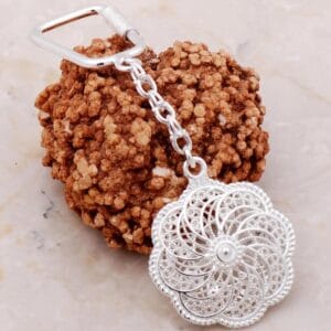 Sterling Silver Keychain: Handmade Filigree Swirl Mandala Design