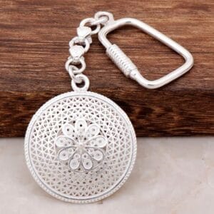 Sterling Silver Filigree Keychain: Handmade Mandala Flower Lattice Design