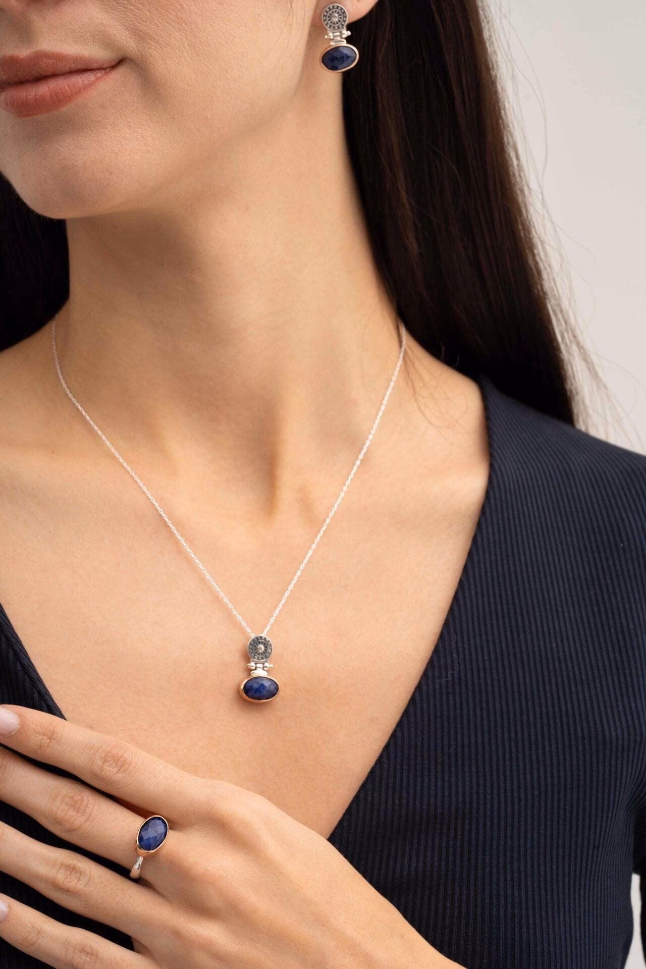 Handmade Sapphire Gemstone Antique Style 925 Sterling Silver Jewelry Set