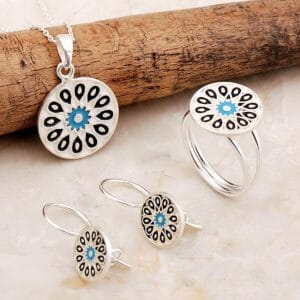 Handmade Anatolian Enamel 925 Sterling Silver Jewelry Set