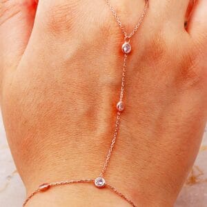 Handmade Rose Gold Plated 925 Sterling Silver Hand Harness Bracelet Zirconia Line Baciamano Ring Bracelet