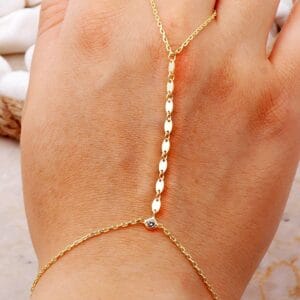 Handmade Gold Plated Zircon Sequin 925 Sterling Silver Hand Chain Bracelet