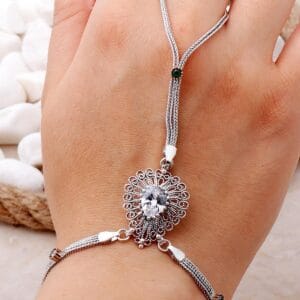 Handmade Zircon Filigree 925 Sterling Silver Sahmeran Hand Harness
