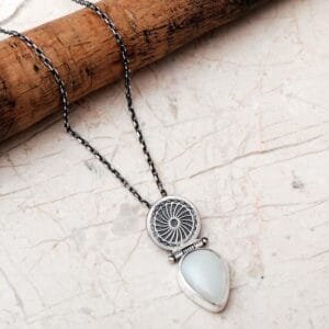 Handmade Mother of Pearl Teardrop Jewelry Set 925 Sterling Silver Vintage Antique Style