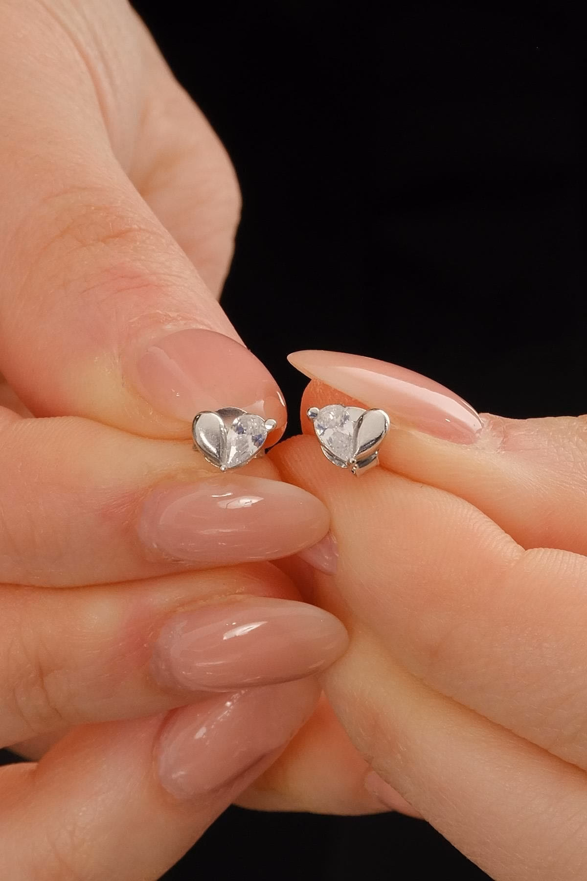 Handmade Mini Heart Zircon Stud Earrings 925 Sterling Silver Dainty Heart Studs - Image 2