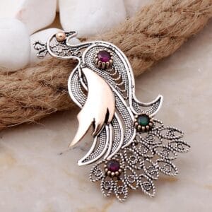 Handmade Peacock Filigree 925 Sterling Silver Brooch Pin