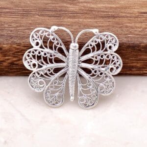 Handmade Filigree Butterfly 925 Sterling Silver Antique Brooch Pin