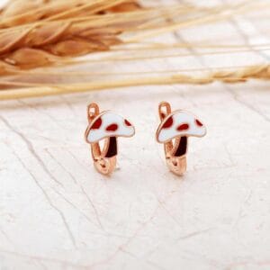 Handmade Enamel Mushroom Rose Gold 925 Sterling Silver Kids Earrings