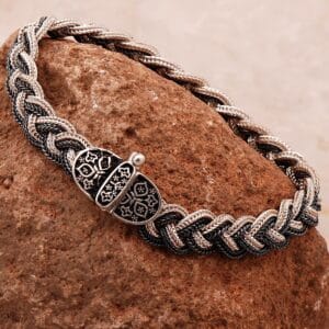 Handmade Anatolian Motif Woven Mesh 925 Sterling Silver Mens Bracelet