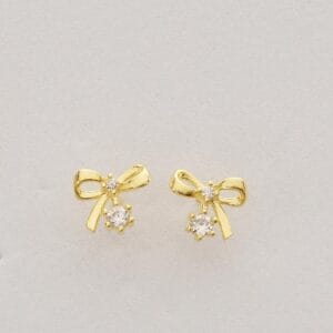 Gold Plated Bow Stud Earrings Handmade 925 Sterling Silver Dainty Earrings
