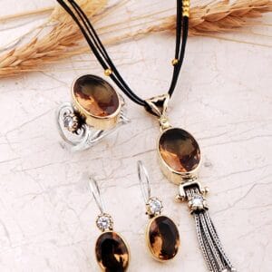 Handmade Zultanite Silver Jewelry Set Color Changing Sultan Stone Ring Earrings Pendant