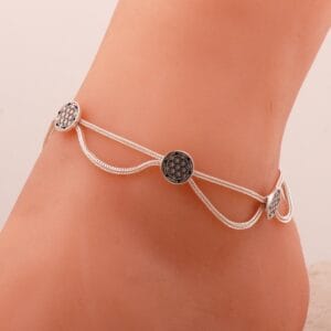 Handmade Flower of Life Woven Silver Anklet 925 Sterling Silver