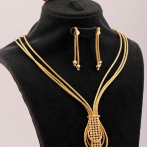 Handmade Gold Plated 925 Sterling Silver Woven Teardrop Jewelry Set
