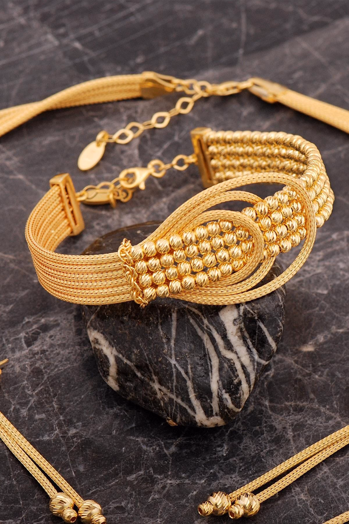 Handmade Gold Plated 925 Sterling Silver Woven Teardrop Jewelry Set - Image 5