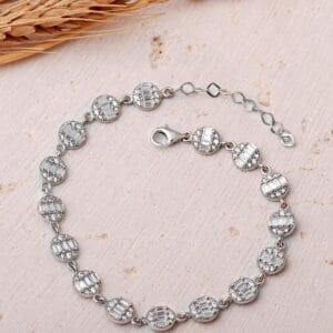 Handmade Baguette Cut Zircon Bracelet 925 Sterling Silver Rhodium Plated Sparkling Chain