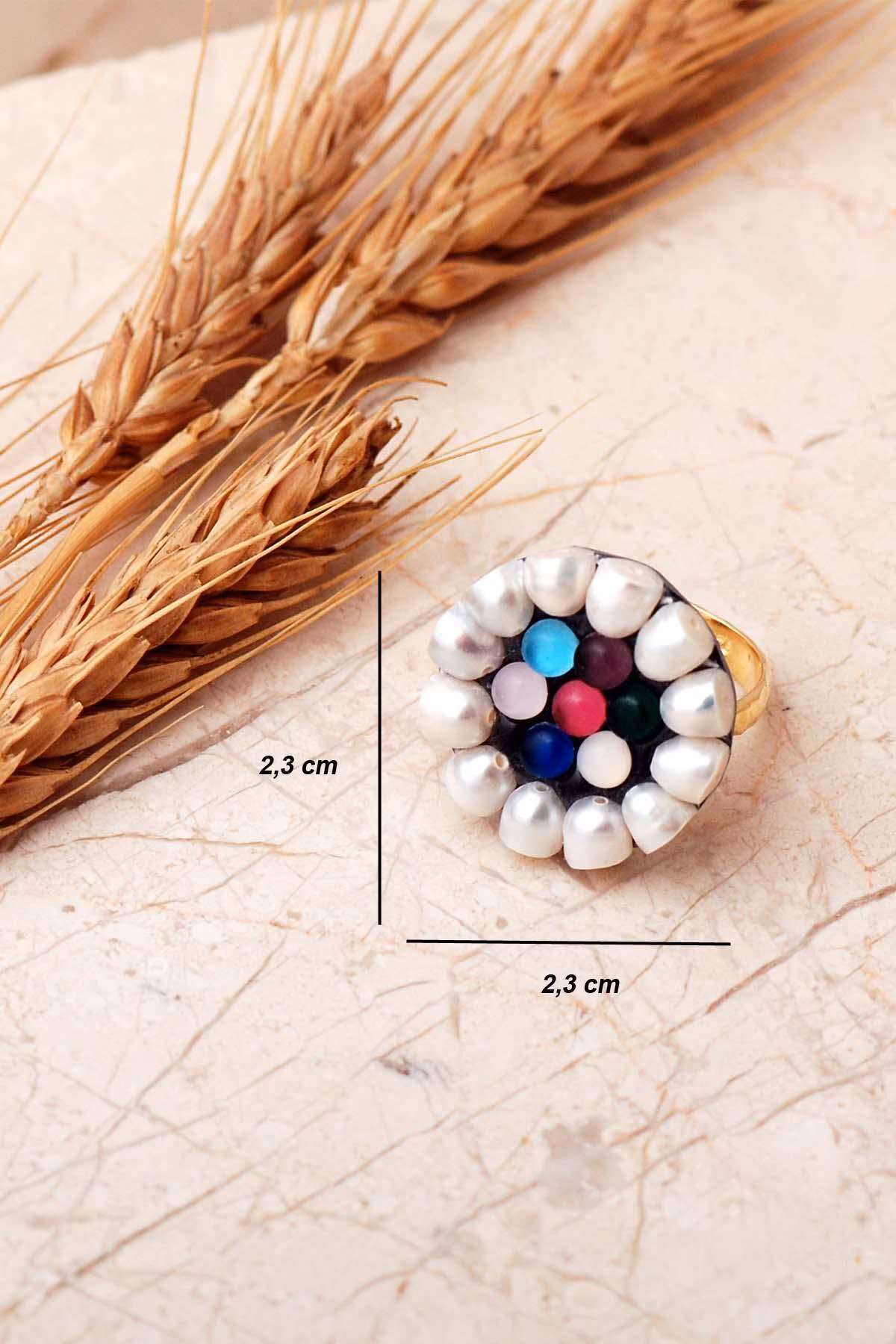 Handmade Pearl Colorful Quartz Gold Plated 925 Sterling Silver Ring - Image 3