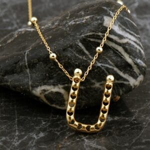 Handmade Gold Plated U Initial Balloon Necklace 925 Sterling Silver Puff Letter Heart Pendant Modern Minimalist Gift for Her