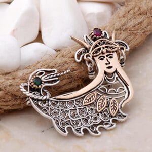 Handmade Sahmeran Filigree Pin Root Ruby Emerald 925 Sterling Silver Antique Brooch