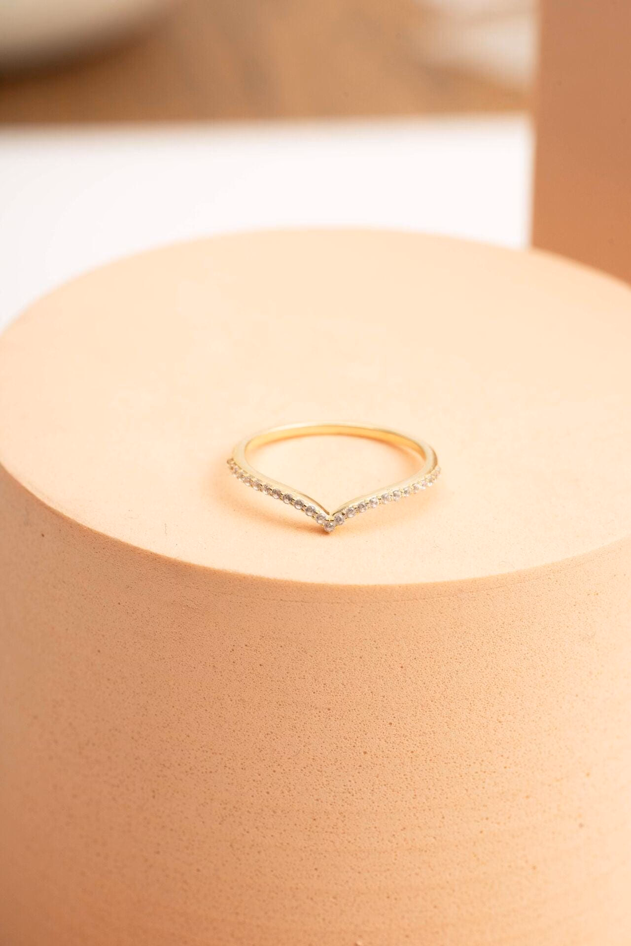 Handmade Gold Plated Dainty Ring 925 Sterling Silver Zircon Band